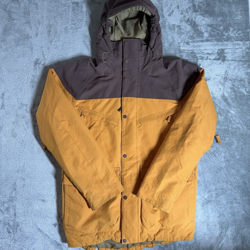 Burton Jacket Mens M Brown Yellow Living Lining Thermolite Snowboard Ski